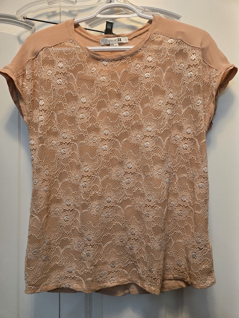 Forever 21 Peach Lace Short Sleeve Blouse